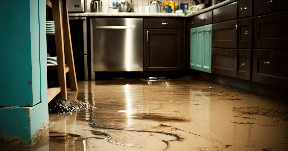 water on kitchen floor of house