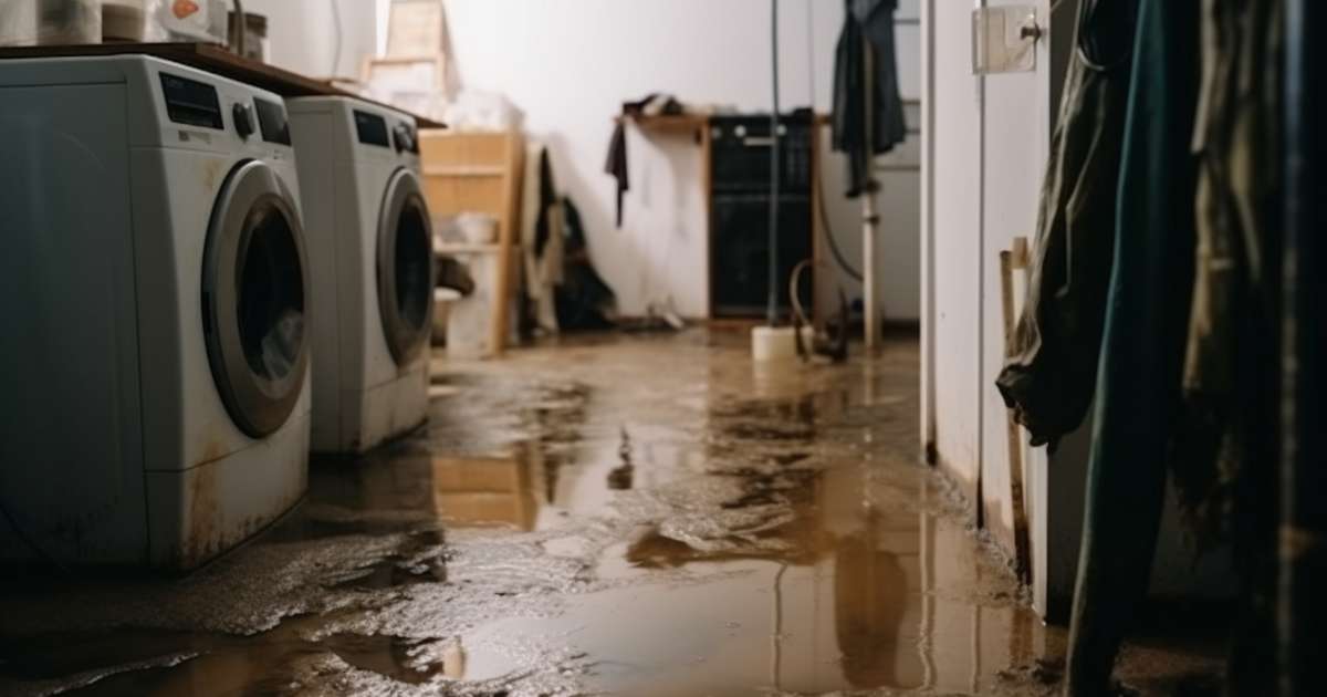 water damage in house laundry room